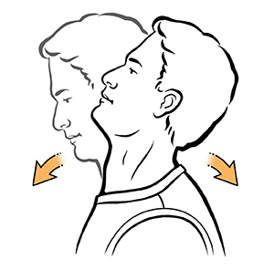 Side view of man tilting head forward and backward.