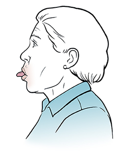 Mujer haciendo un ejercicio con la lengua.