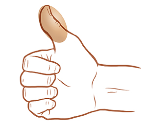Primer plano de un puño con el pulgar extendido para mostrar el tamaño de una porción equivalente a una cucharada.